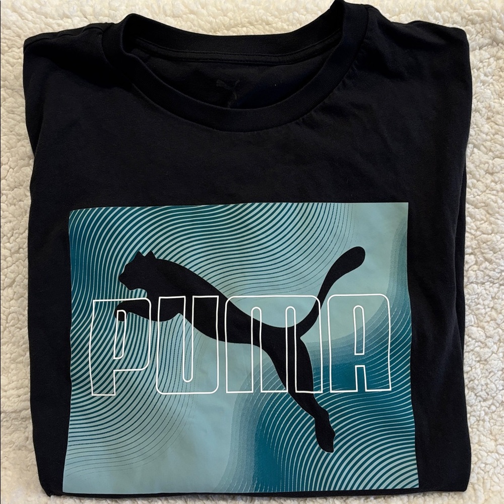 Puma Men's Black Tee with Blue Graphic
